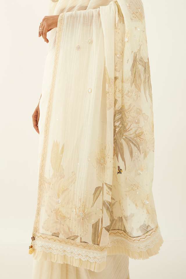 Off White Pure Silk Cotton Digital Printed Saree thumbnail image number null