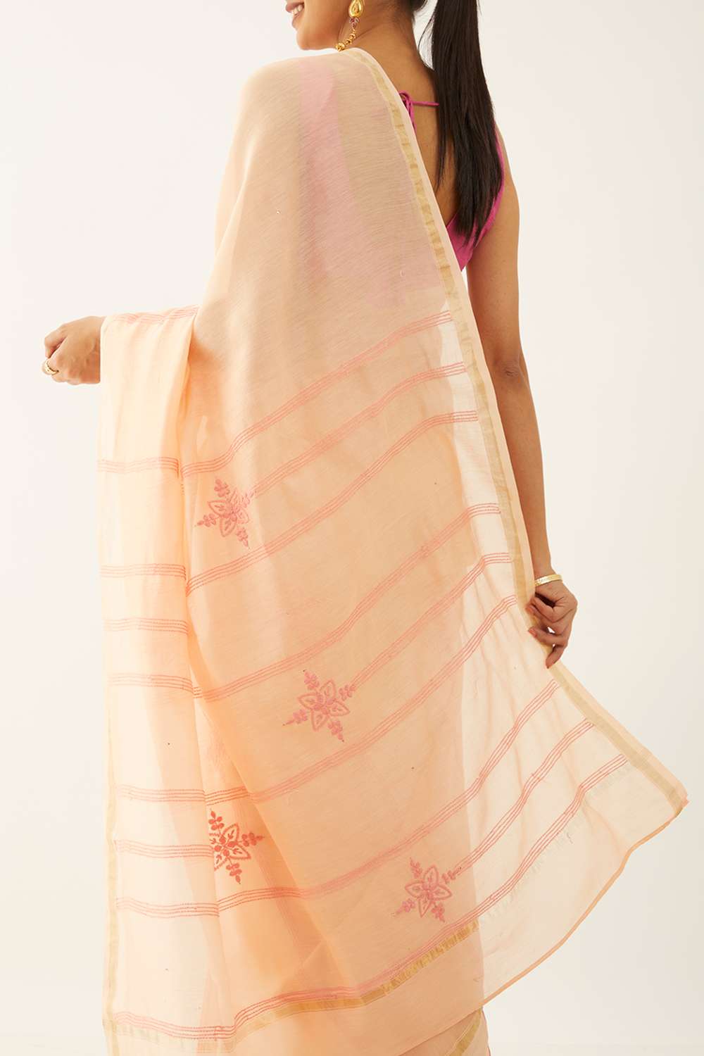 Orange Pure Silk Cotton Chikankari Embroidery Saree image number null