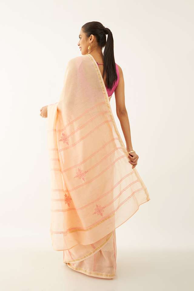 Orange Pure Silk Cotton Chikankari Embroidery Saree thumbnail image number null