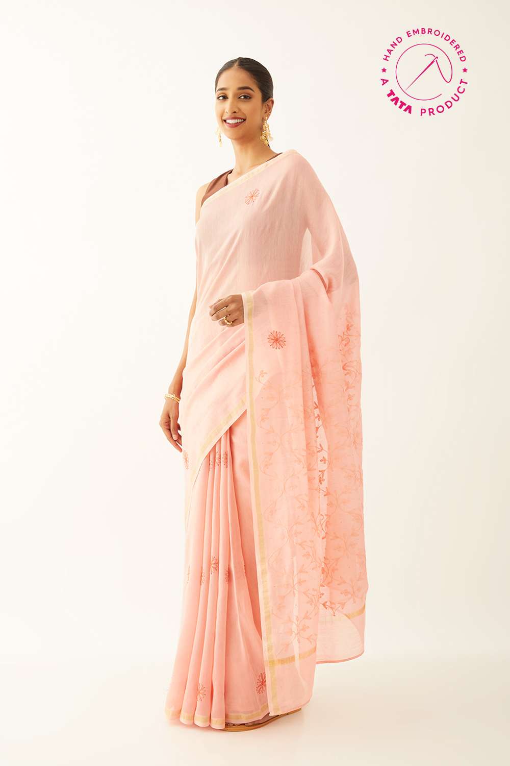 Light Pink Pure Silk Cotton Chikankari Saree image number null
