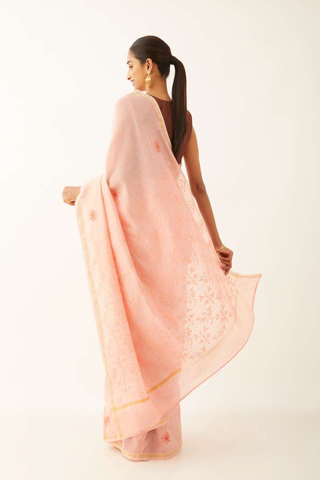 Light Pink Pure Silk Cotton Chikankari Saree thumbnail image number null