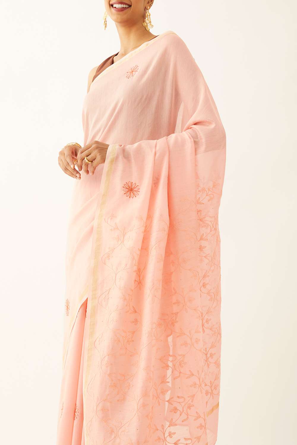 Light Pink Pure Silk Cotton Chikankari Saree image number null