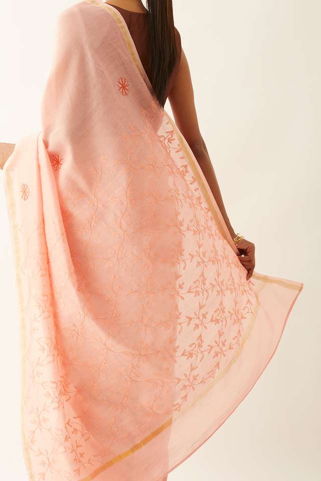 Light Pink Pure Silk Cotton Chikankari Saree thumbnail image number null