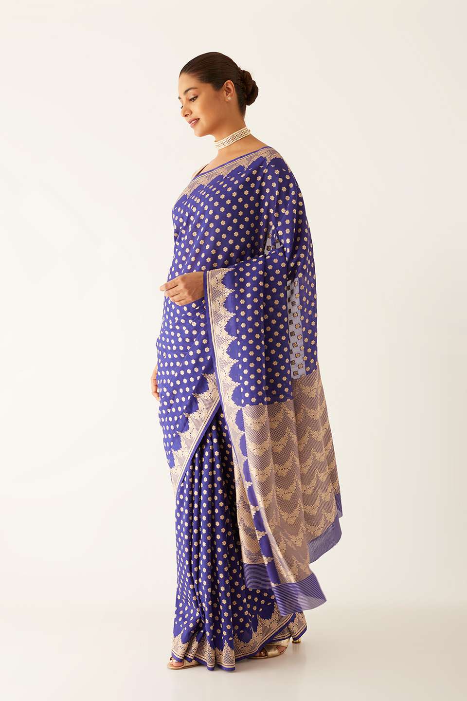 Dark Blue Viscose Georgette Banarasi Saree