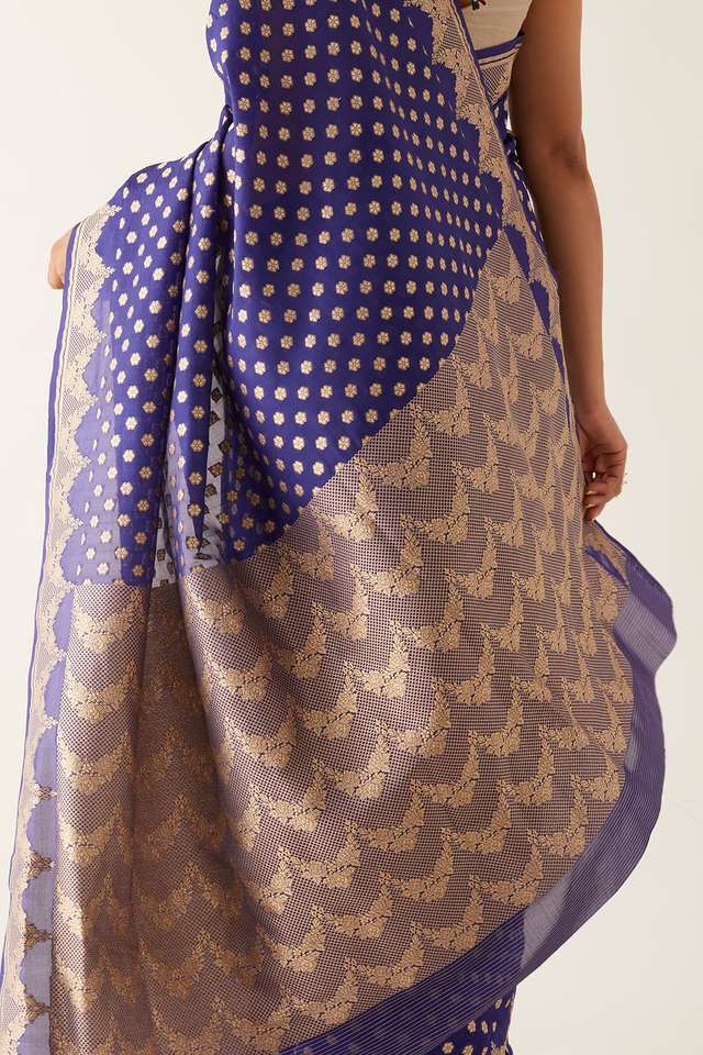 Dark Blue Viscose Georgette Banarasi Saree thumbnail image number null