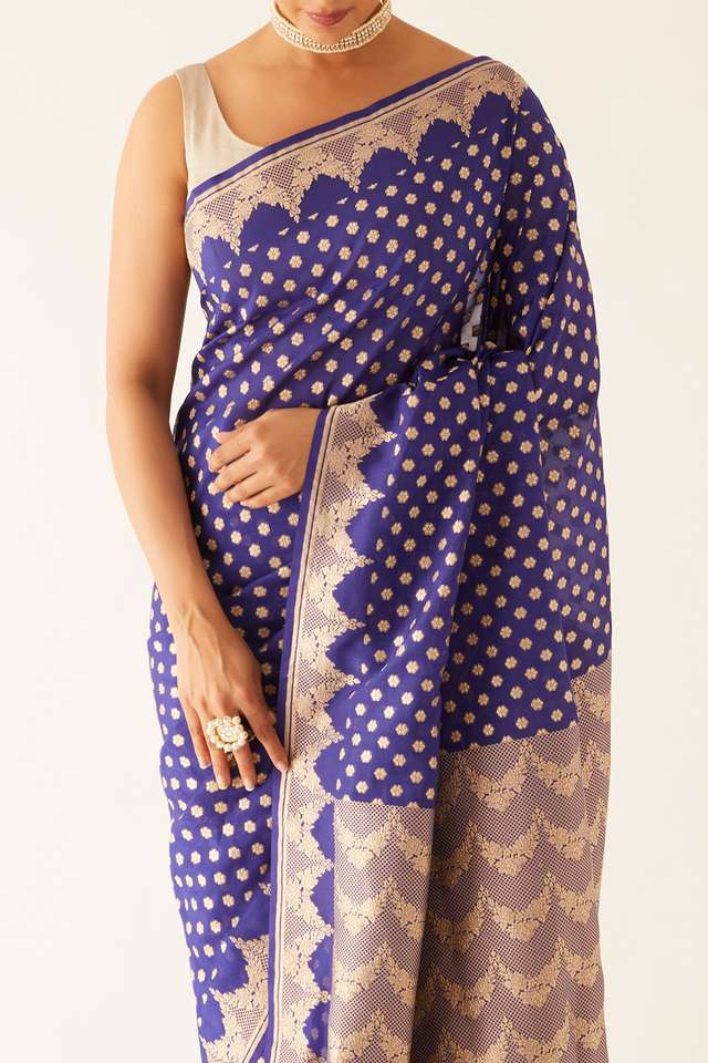 Dark Blue Viscose Georgette Banarasi Saree thumbnail image number null