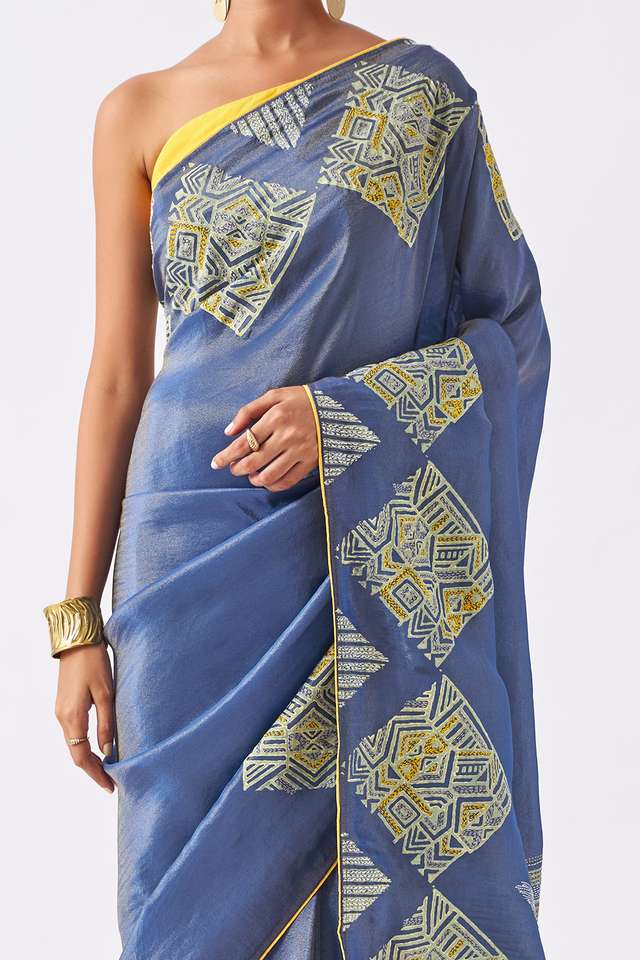 Blue Pure Organza Tissue Printed Saree image number
