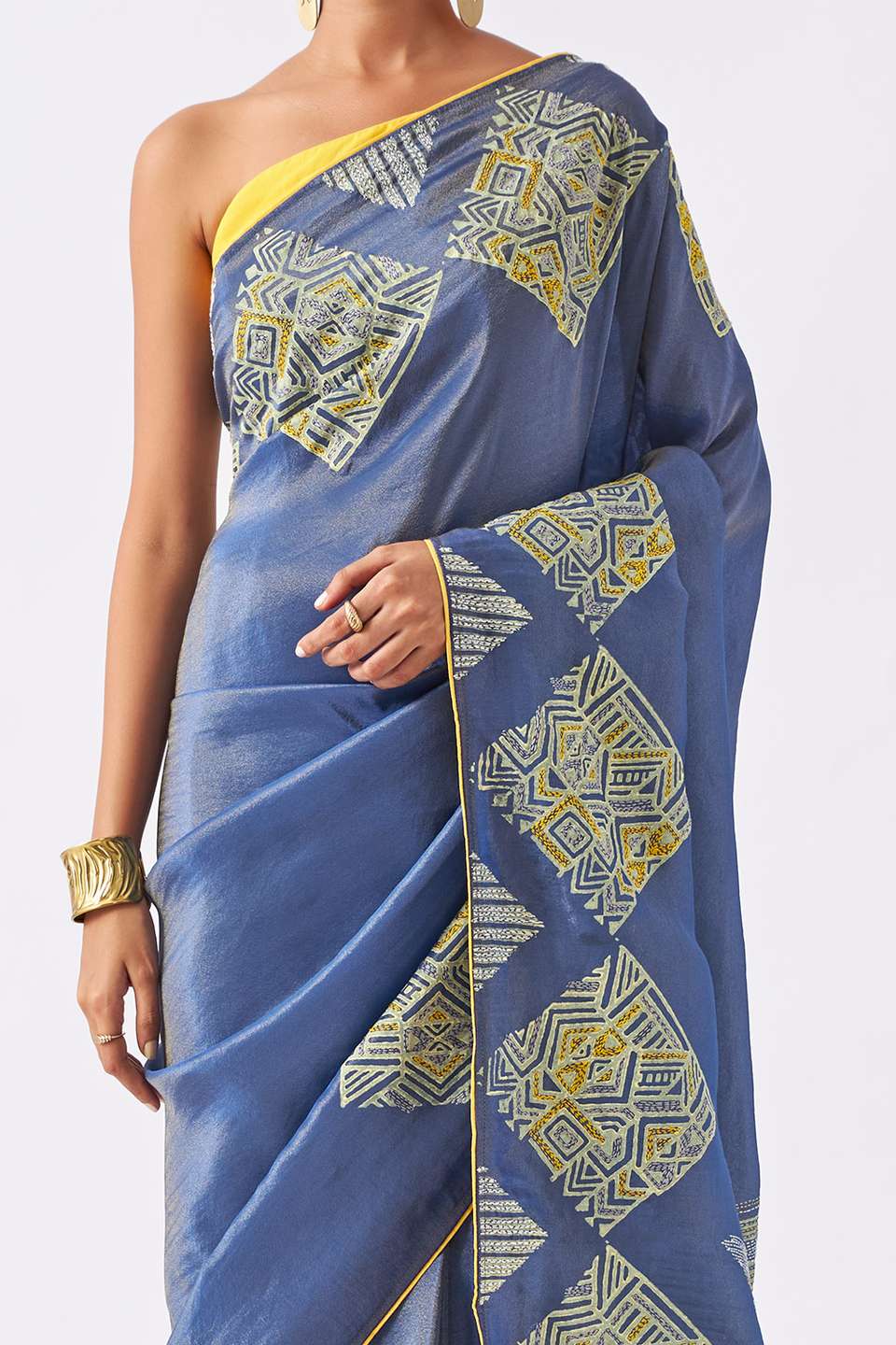 Blue Pure Organza Tissue Printed Saree