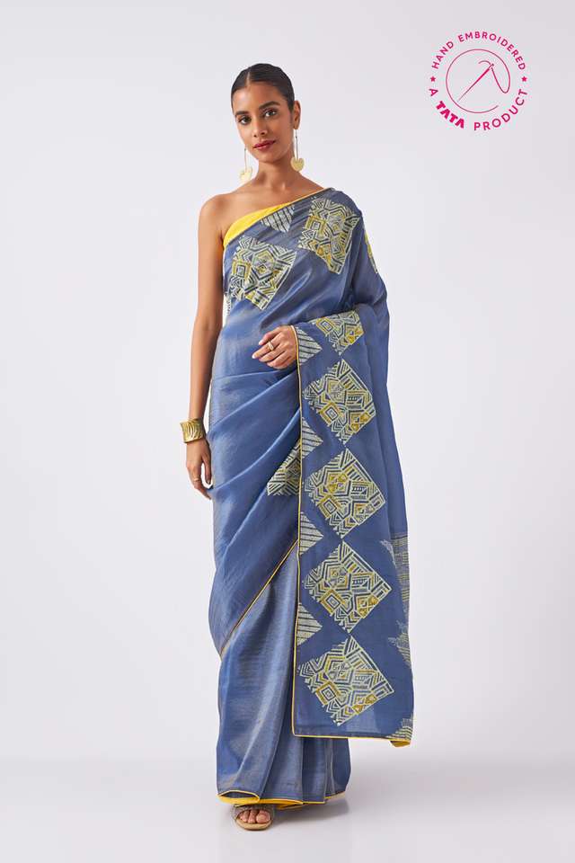 Blue Pure Organza Tissue Printed Saree thumbnail image number null