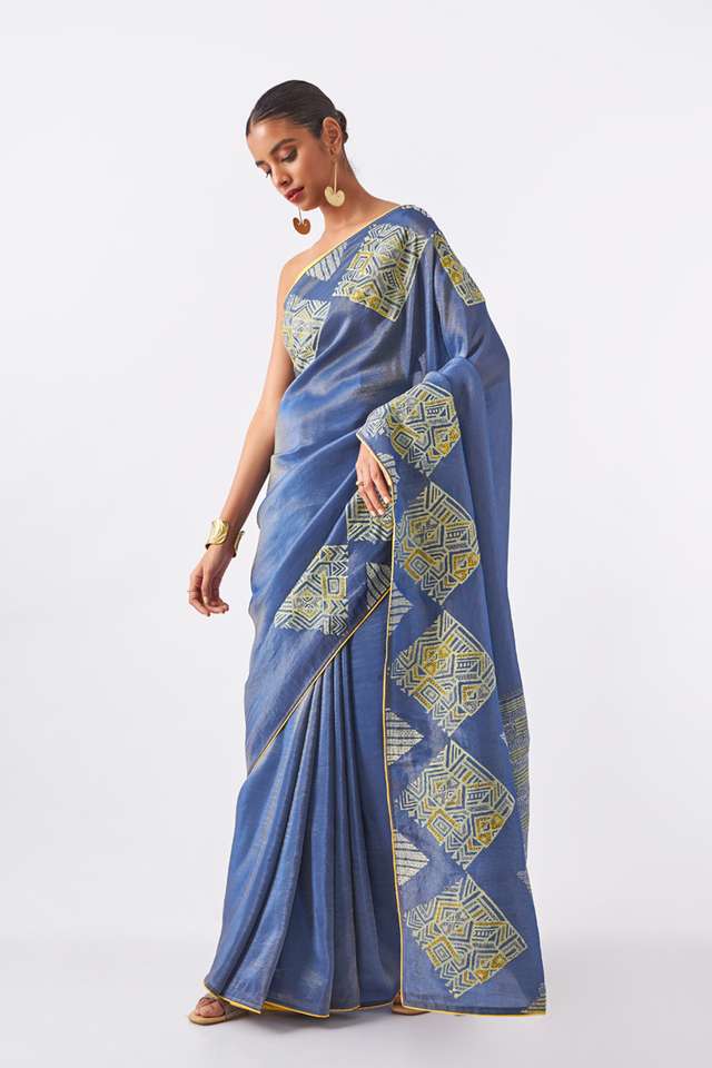 Blue Pure Organza Tissue Printed Saree thumbnail image number null