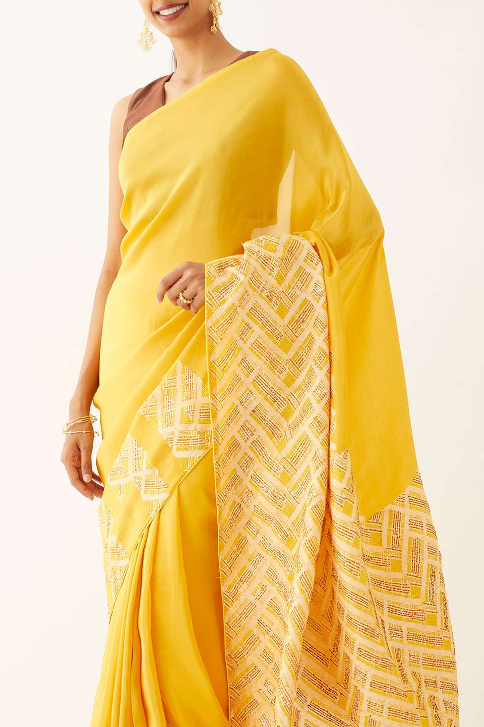 Orange Pure Organza Tissue Printed Saree
