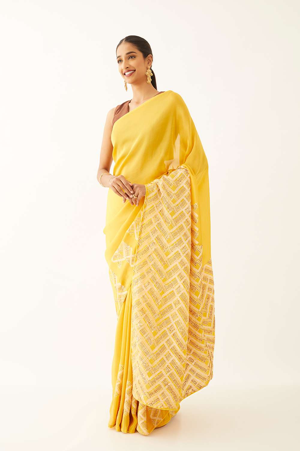 Orange Pure Organza Tissue Printed Saree image number null