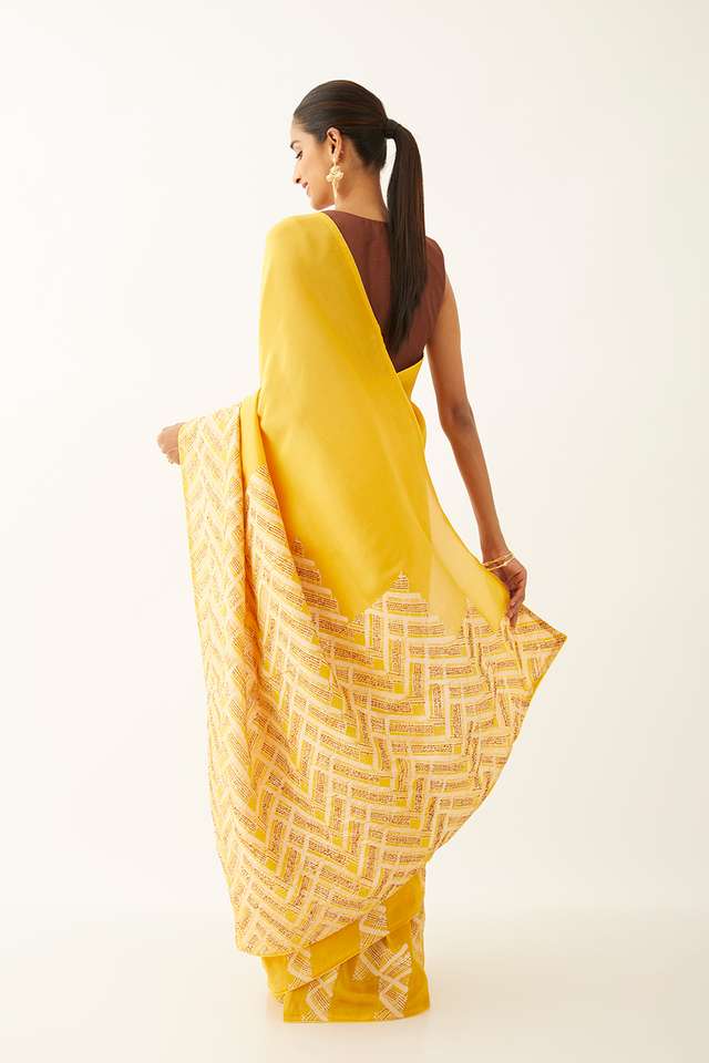Orange Pure Organza Tissue Printed Saree thumbnail image number null