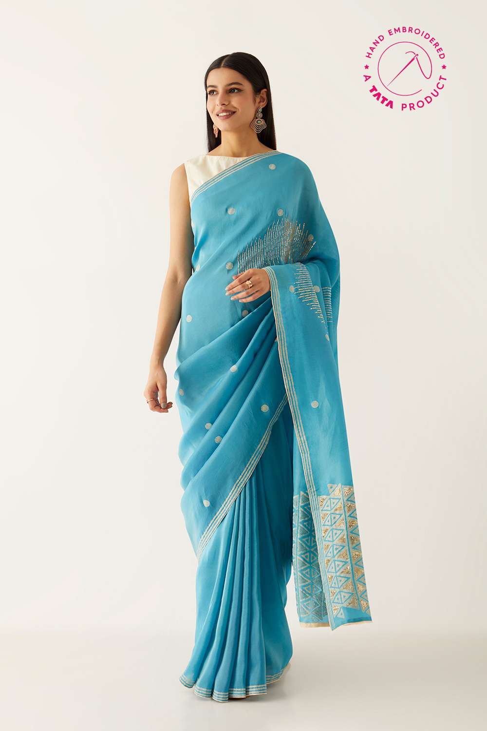 Blue Tissue Pure Organza Printed Saree image number null