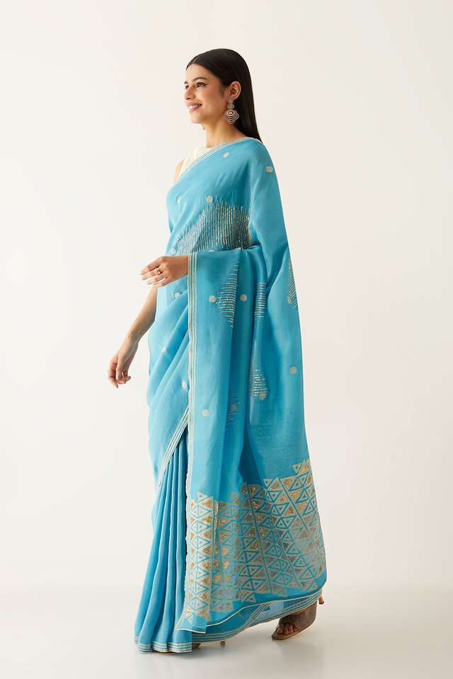 Blue Tissue Pure Organza Printed Saree thumbnail image number null