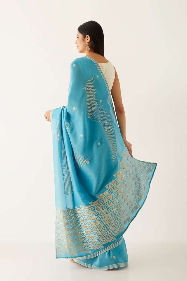 Blue Tissue Pure Organza Printed Saree thumbnail image number null