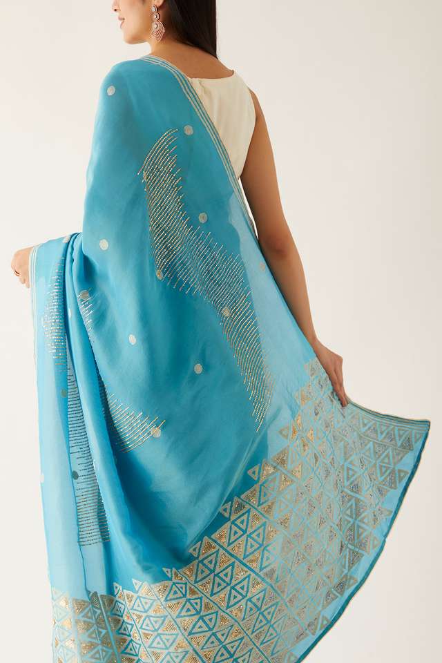 Blue Tissue Pure Organza Printed Saree thumbnail image number null