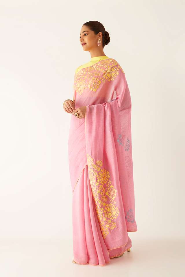 Light Pink Pure Silk Modal Embroidered Saree image number