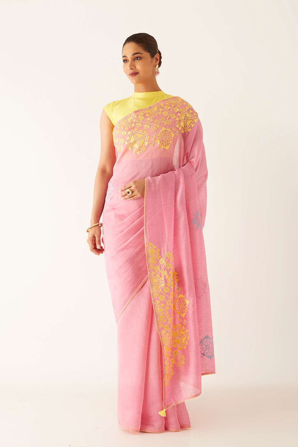 Light Pink Pure Silk Modal Embroidered Saree image number null