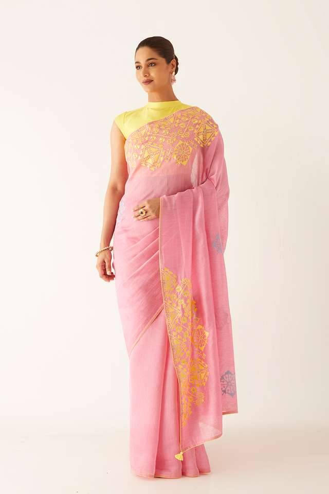 Light Pink Pure Silk Modal Embroidered Saree thumbnail image number null