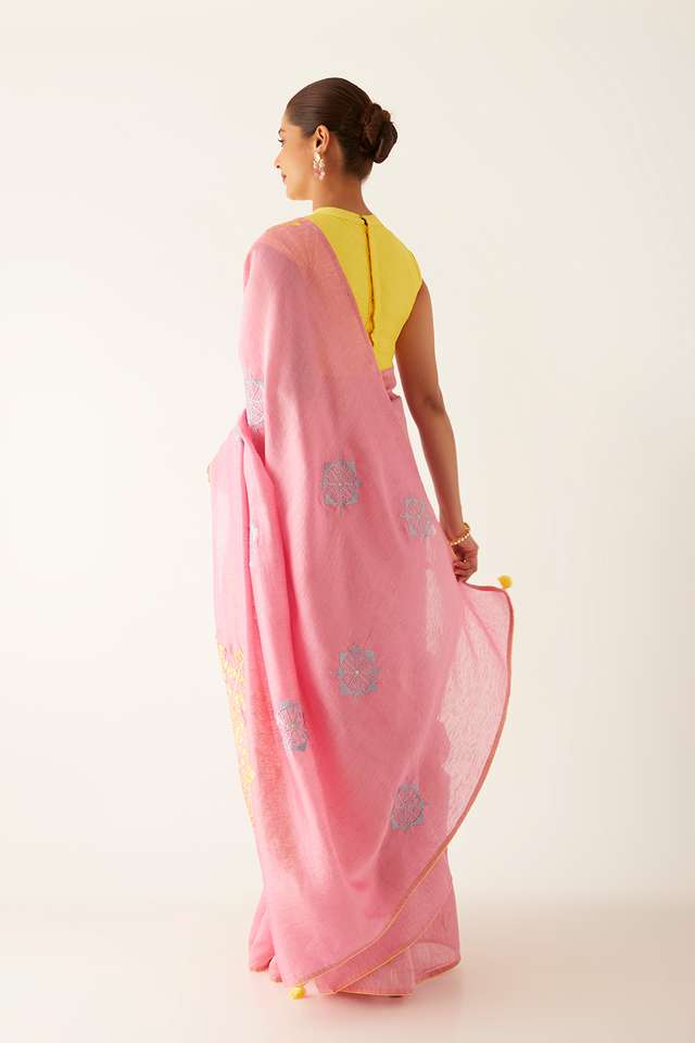 Light Pink Pure Silk Modal Embroidered Saree thumbnail image number null