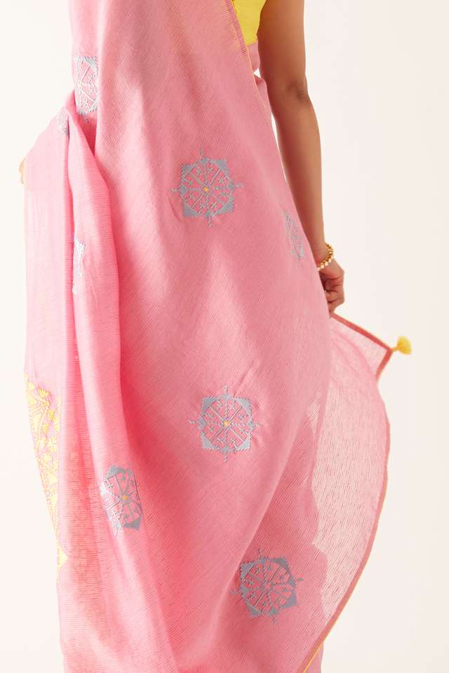 Light Pink Pure Silk Modal Embroidered Saree thumbnail image number null