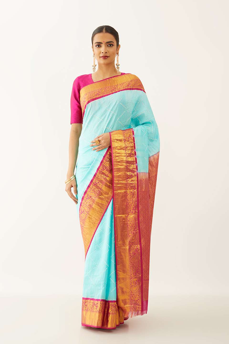 Light Blue Pure Silk Bandhani Saree