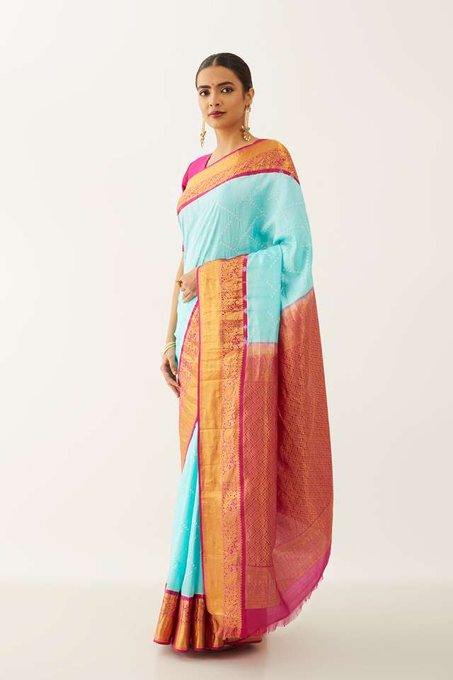 Light Blue Pure Silk Bandhani Saree thumbnail image number null