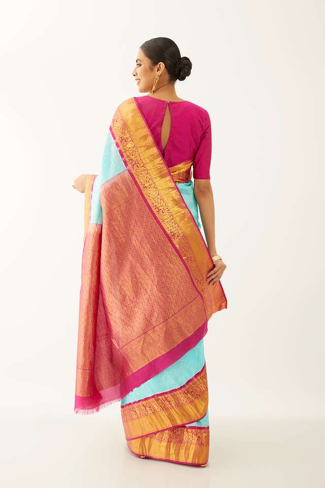 Light Blue Pure Silk Bandhani Saree thumbnail image number null