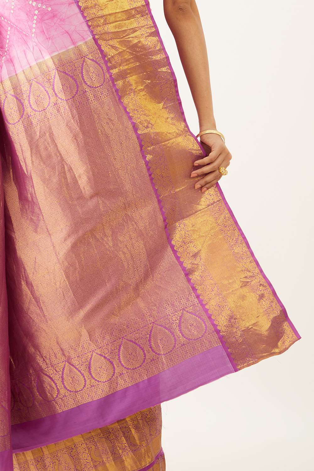 Dark Pink Pure Silk Bandhani Saree image number null