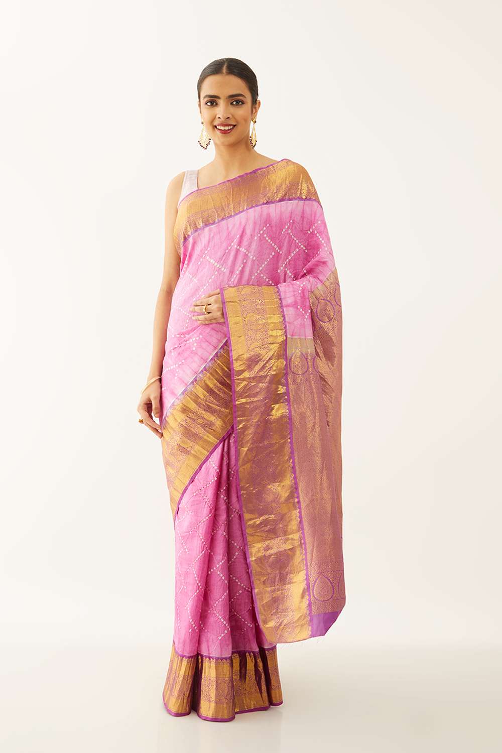 Dark Pink Pure Silk Bandhani Saree image number null