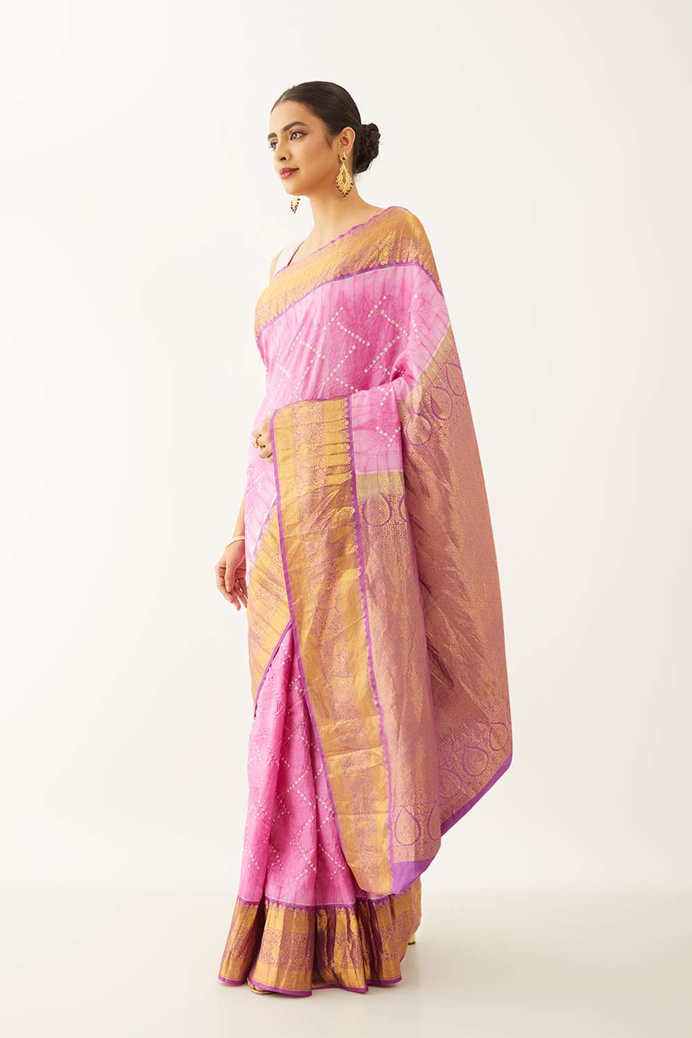 Dark Pink Pure Silk Bandhani Saree image number null