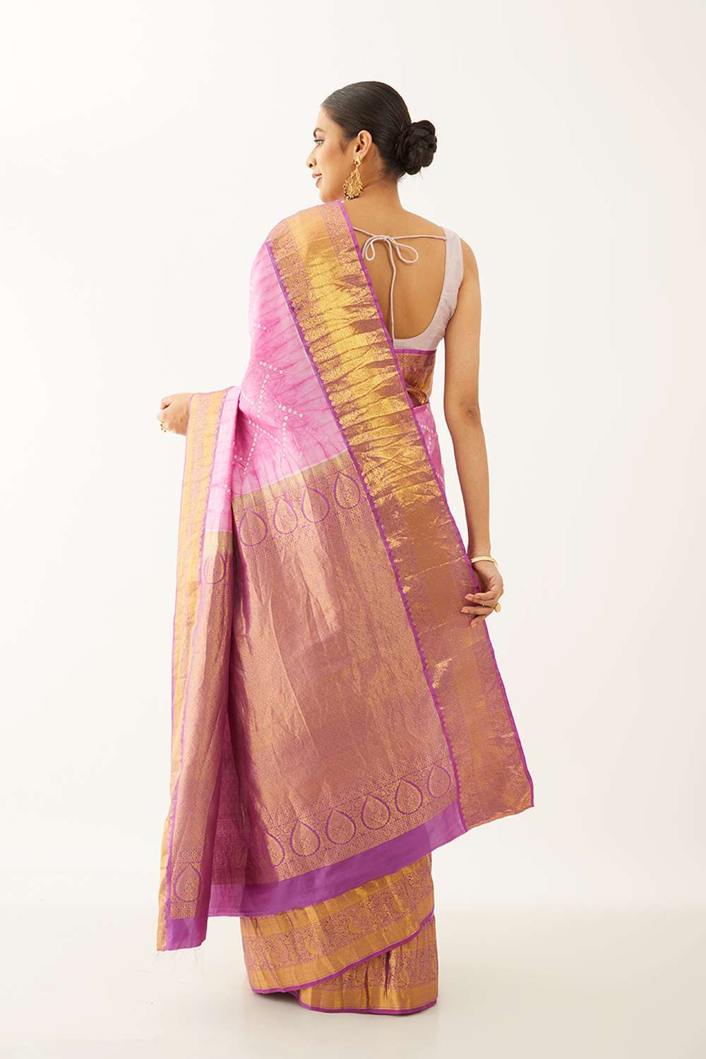 Dark Pink Pure Silk Bandhani Saree image number null