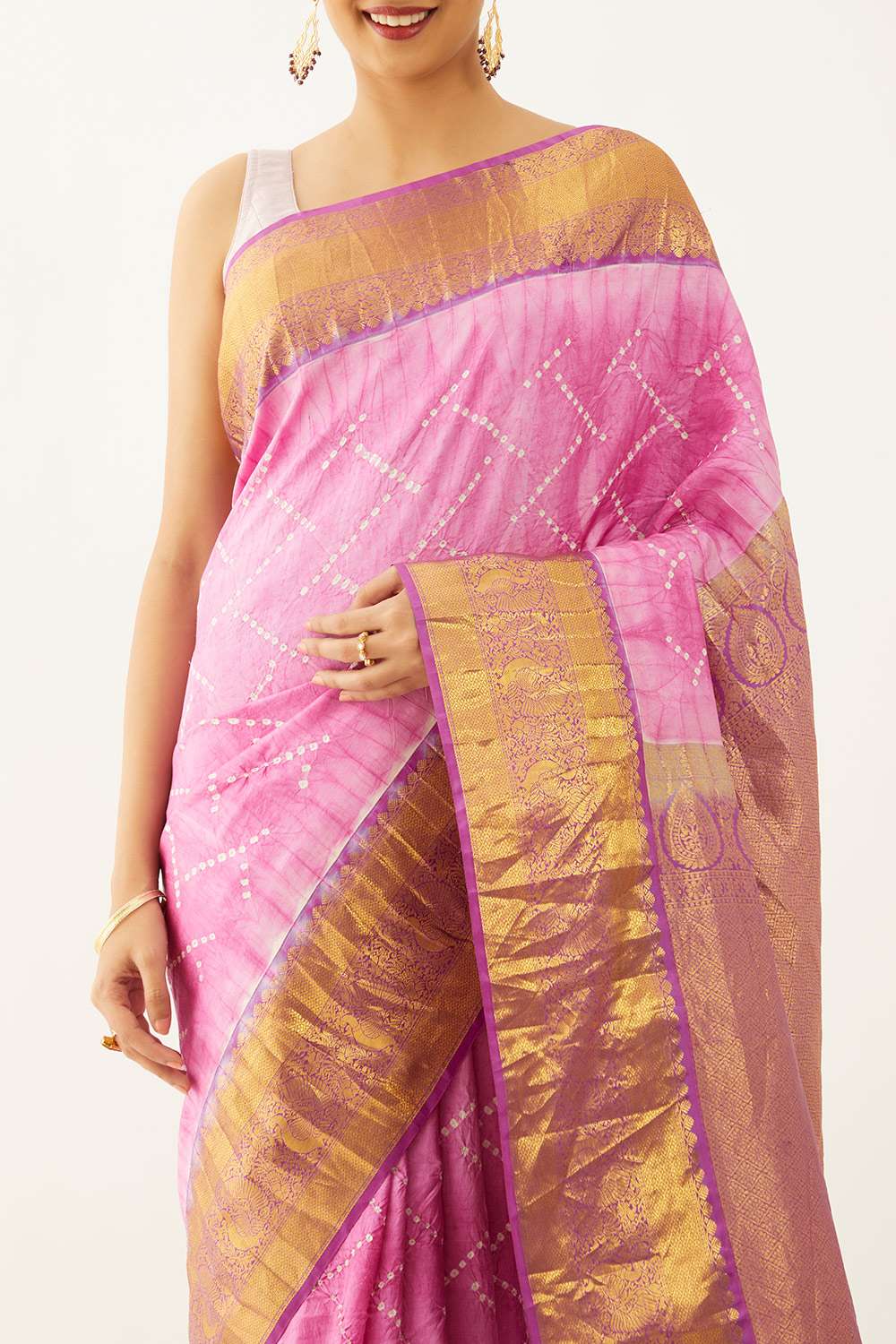 Dark Pink Pure Silk Bandhani Saree image number null
