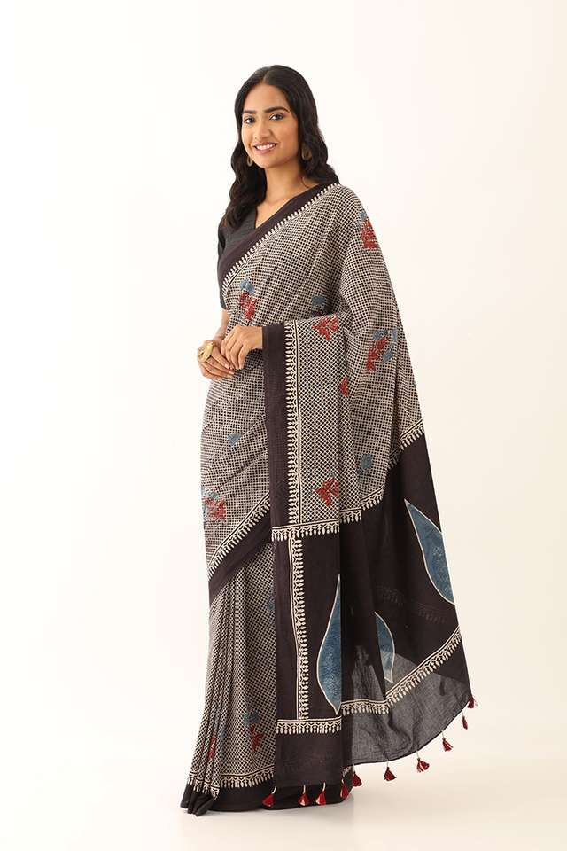 Black Cotton Ajrakh Saree thumbnail image number null
