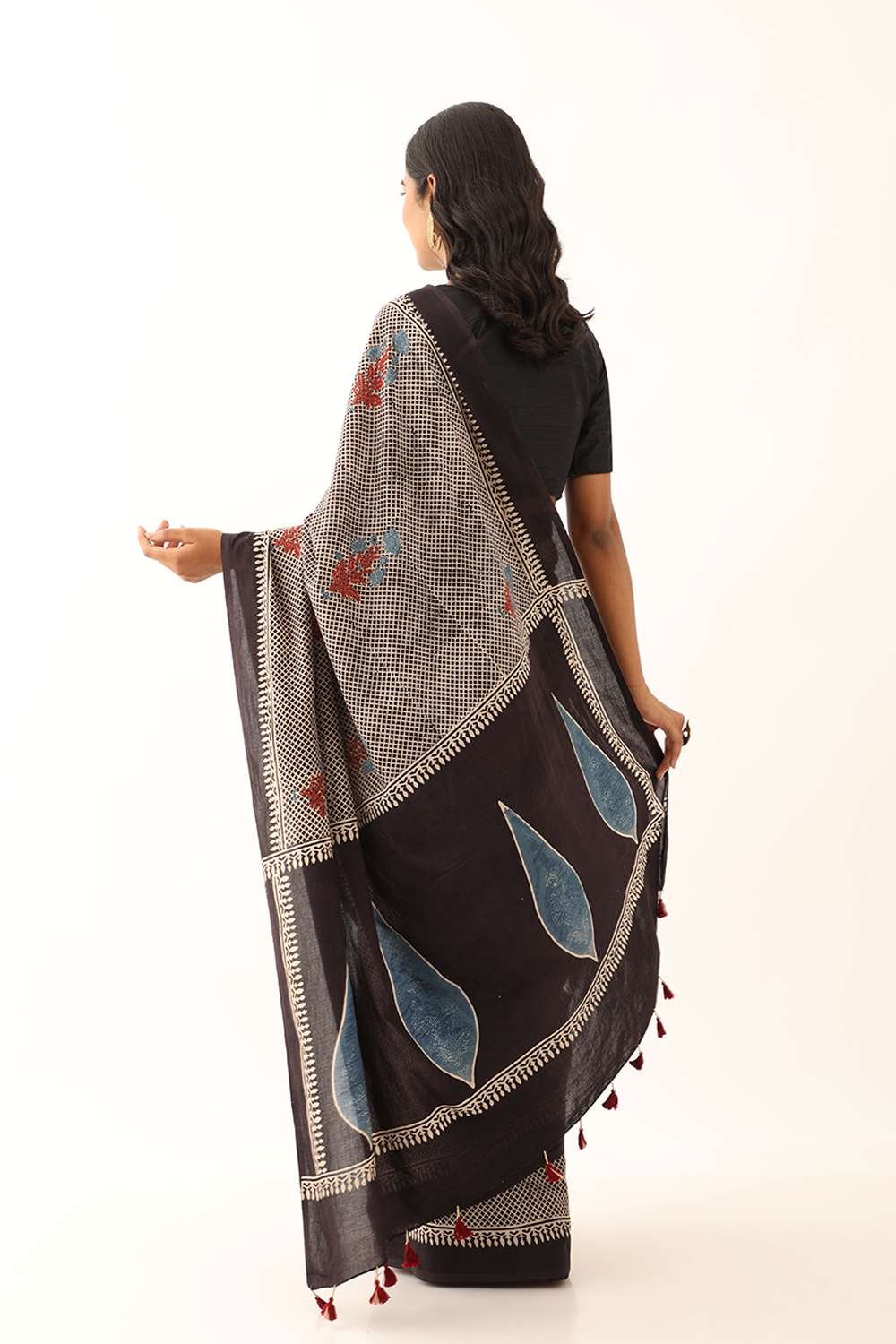 Black Cotton Ajrakh Saree image number null