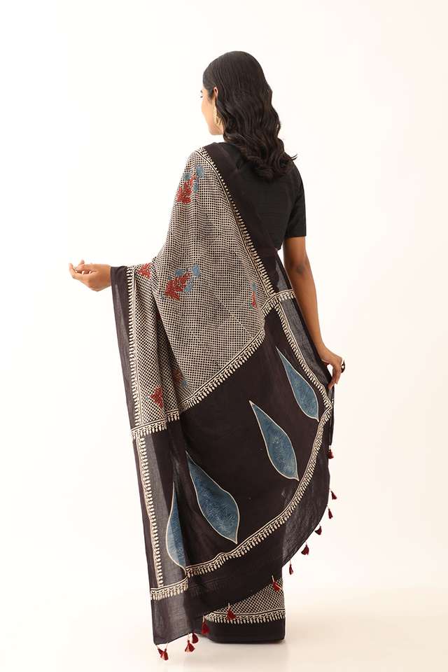 Black Cotton Ajrakh Saree thumbnail image number null