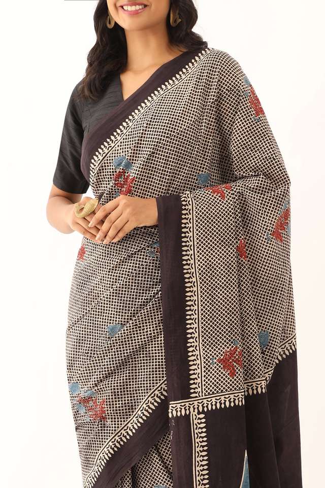 Black Cotton Ajrakh Saree thumbnail image number null