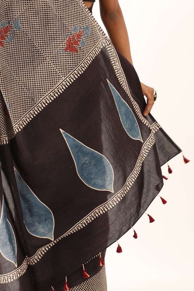 Black Cotton Ajrakh Saree thumbnail image number null