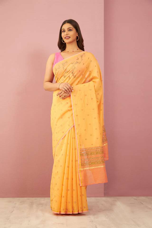 Orange Contemporary Pure Silk Cotton Printed Sanganeri Saree thumbnail image number null