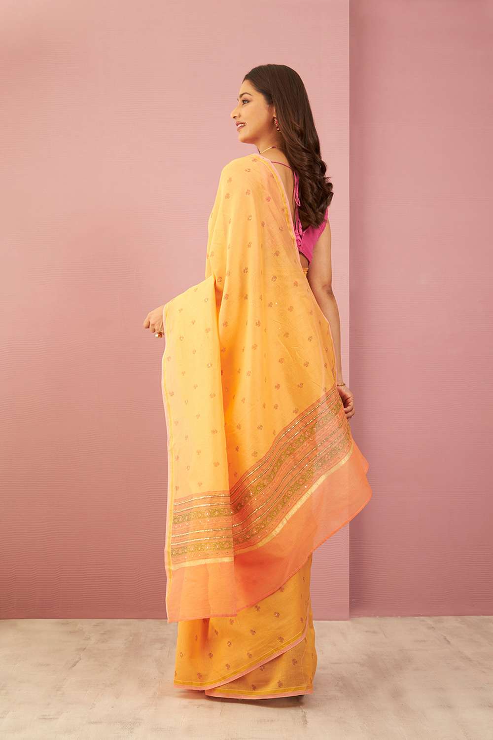 Orange Contemporary Pure Silk Cotton Printed Sanganeri Saree image number null