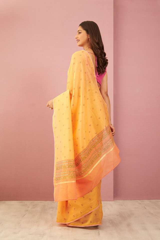 Orange Contemporary Pure Silk Cotton Printed Sanganeri Saree thumbnail image number null