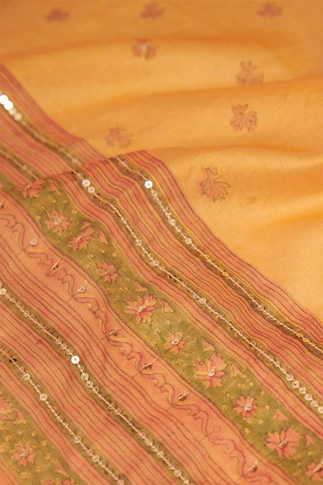 Orange Contemporary Pure Silk Cotton Printed Sanganeri Saree thumbnail image number null