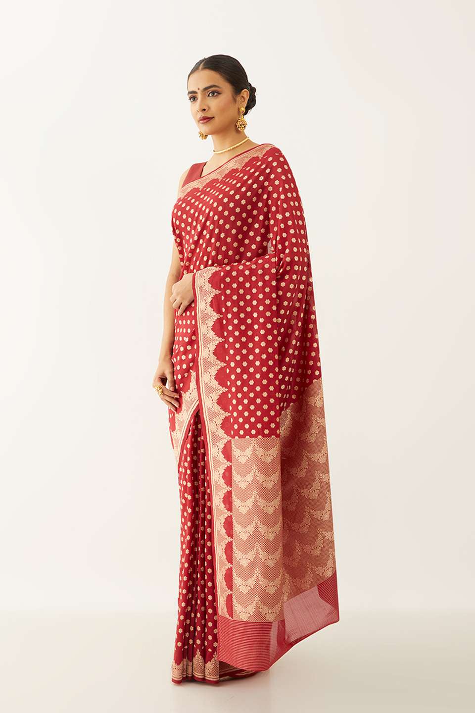 Dark Red Pure Silk Georgette Banarasi Saree