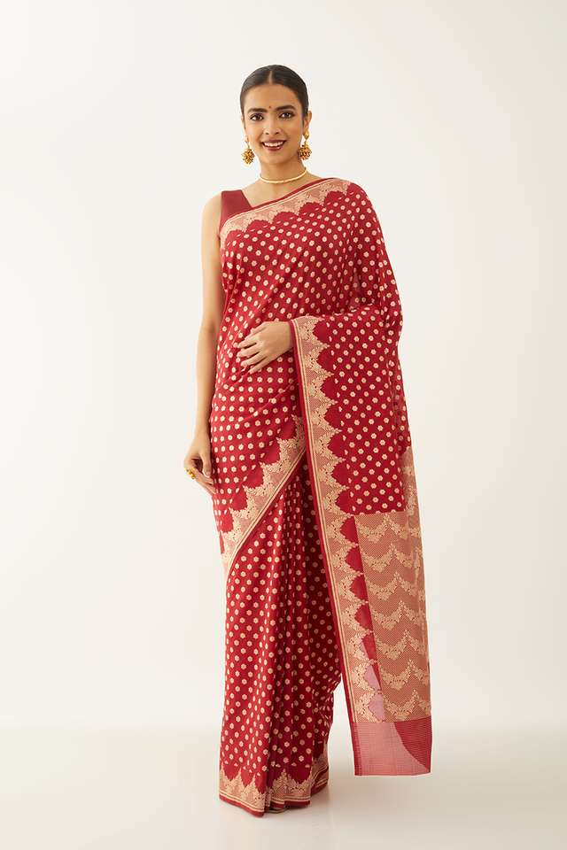Dark Red Pure Silk Georgette Banarasi Saree thumbnail image number null