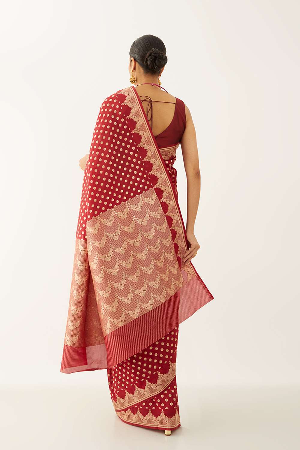 Dark Red Pure Silk Georgette Banarasi Saree image number null