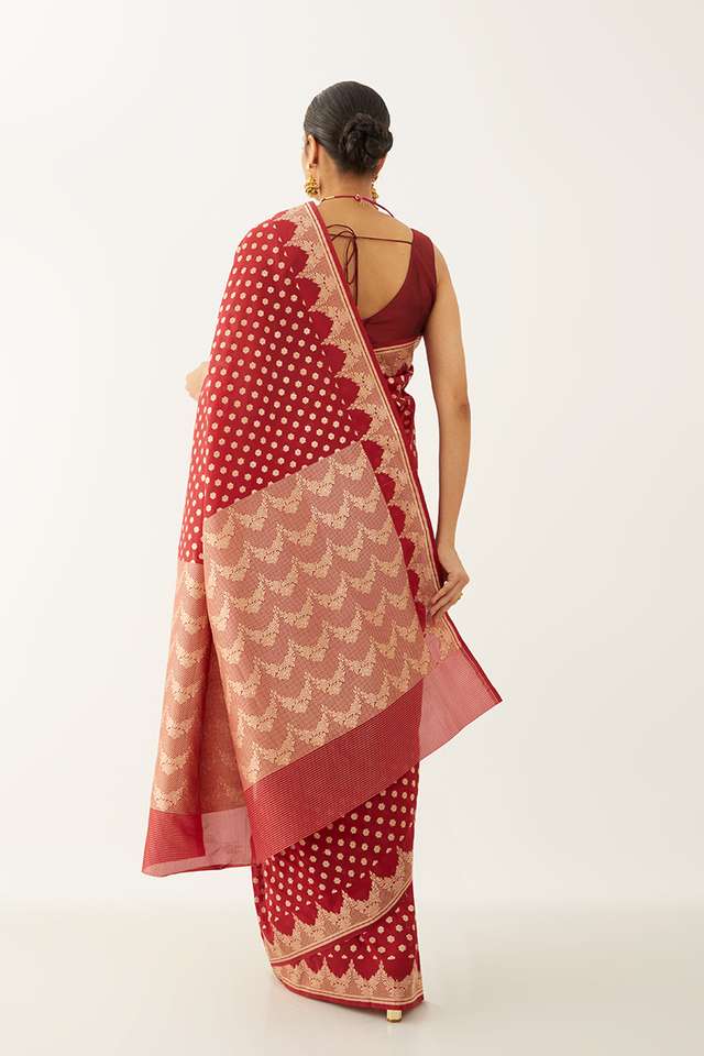 Dark Red Pure Silk Georgette Banarasi Saree thumbnail image number null