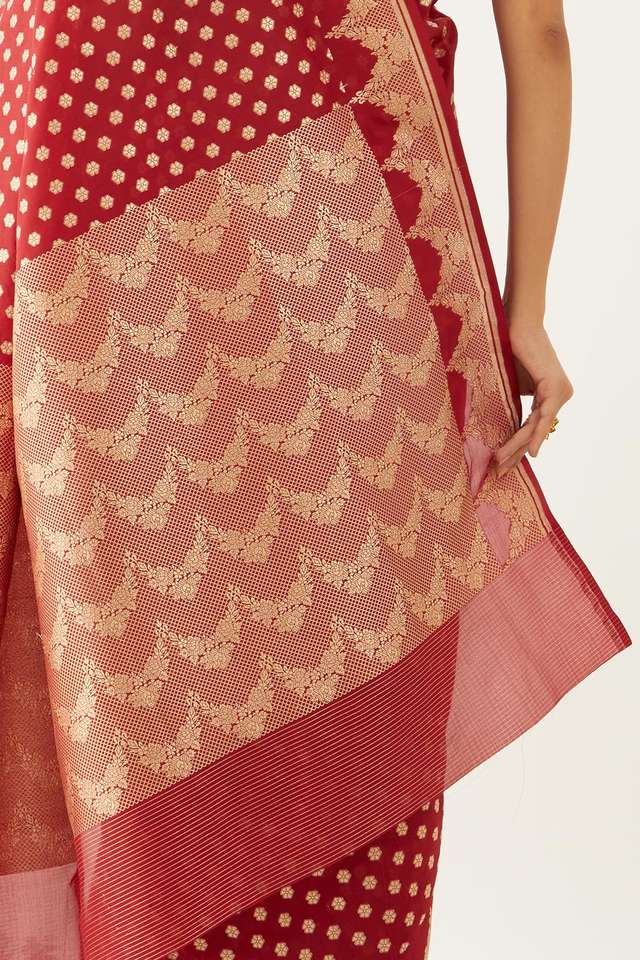 Dark Red Pure Silk Georgette Banarasi Saree thumbnail image number null