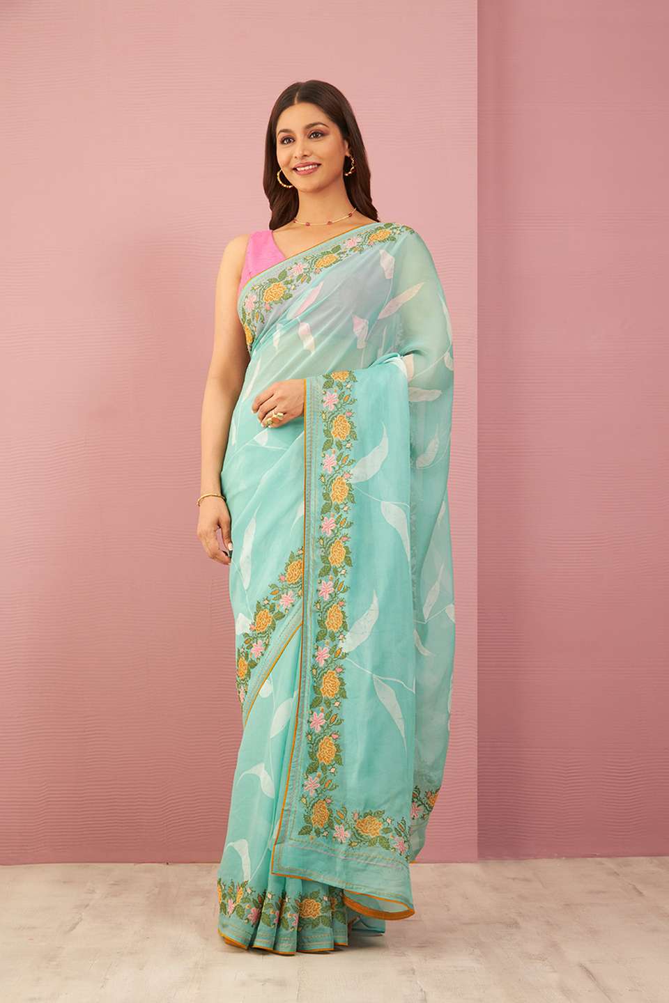 Light Green Tencel Embroidered Saree