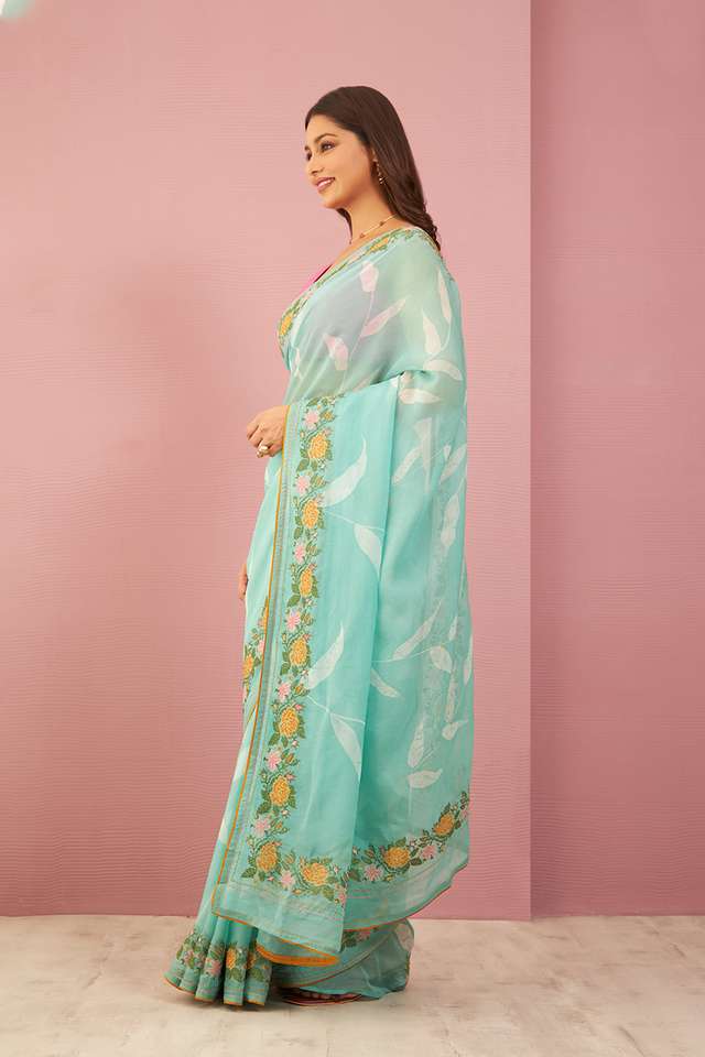 Light Green Tencel Embroidered Saree thumbnail image number null